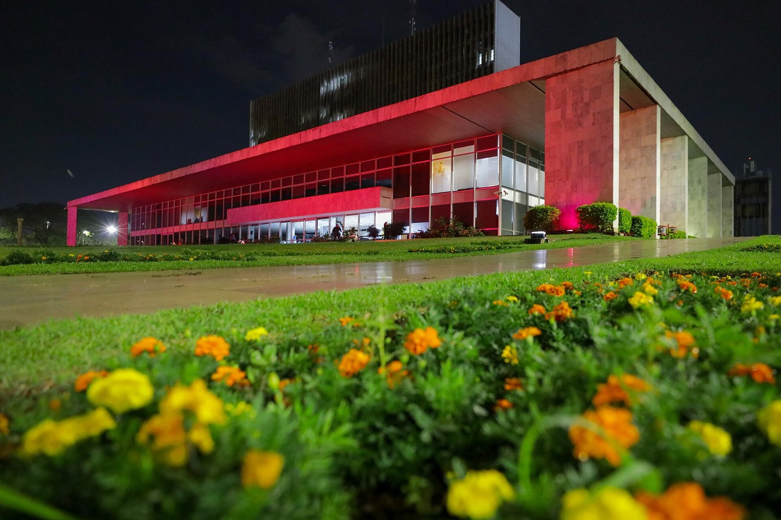 Iluminação rosa em campanha de conscientização sobre o câncer de mama